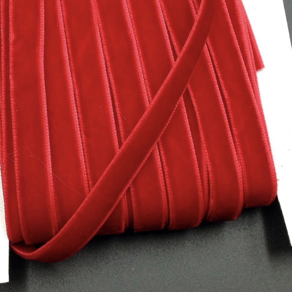 Лента бархатная (лента для рукоделия / тесьма) 10 мм Цвет красный №2333.1