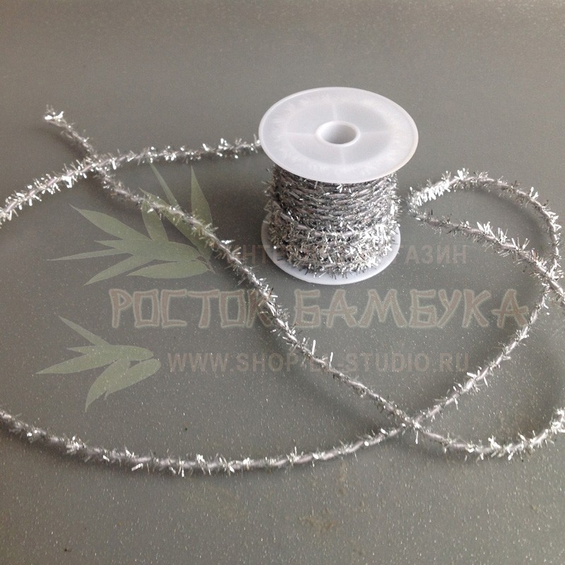 Шнур декоративный витой (канатик) с люрексом 2 мм пушистый Серебристый/серебро №6403.1
