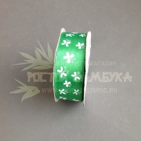 Лента 25мм атласная с рисунком Бабочки Зеленый/белый №6006.1