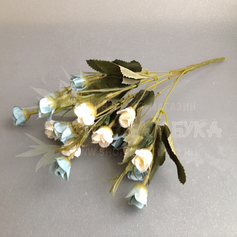 Роза спрей (букет 34 см (5 веток)) Белый/голубой античный №2165.2
