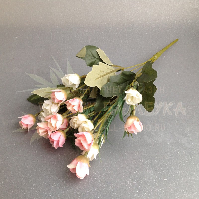 Роза спрей (букет 34 см (5 веток)) Белый/светло-розовый №2165.3