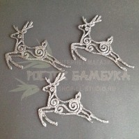 Олень (плоская фигурка) 13,5х10,5см в блестках Серебро №2293