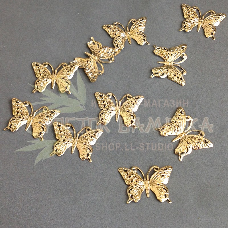 Бабочка (металл) 3х3,5см Золото №6159.1