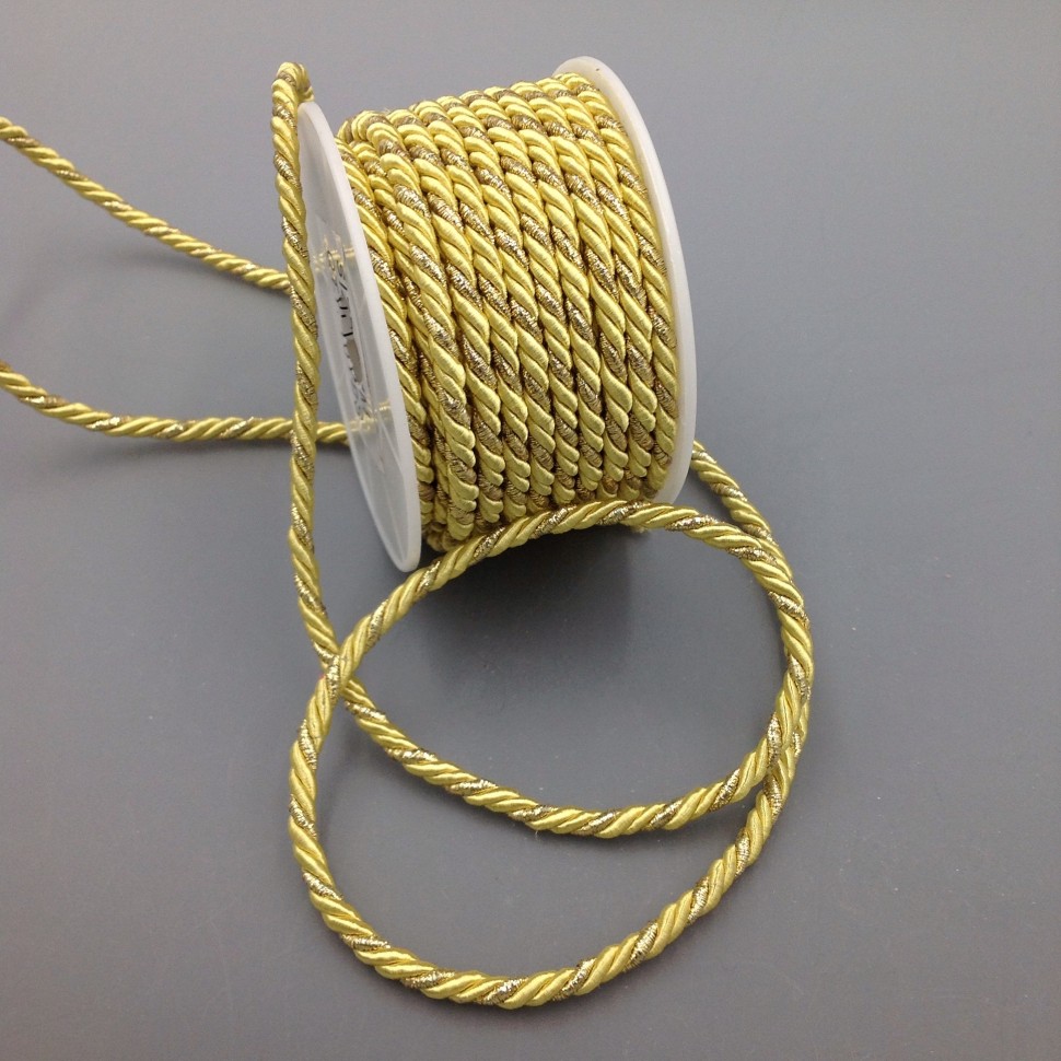 Шнур декоративный витой (канатик) 4 мм двуцветный: светло-золотистый  /золото №6233.17