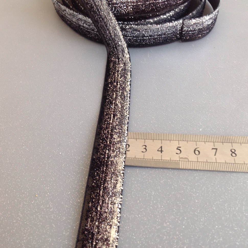 Лента бархатная (лента для рукоделия / тесьма) 20 мм Цвет градиент черный - серебро №2348.2