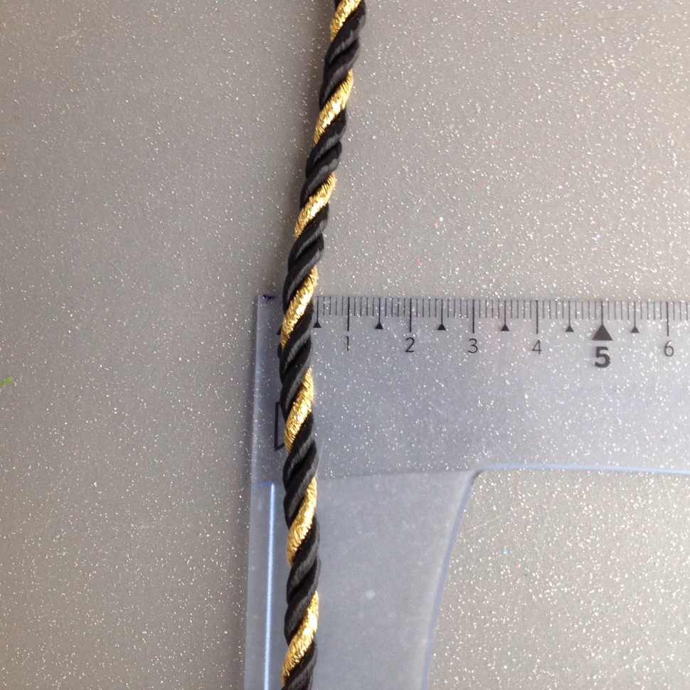 Шнур декоративный витой (канатик) 4 мм двуцветный: черный/золото №6233.3