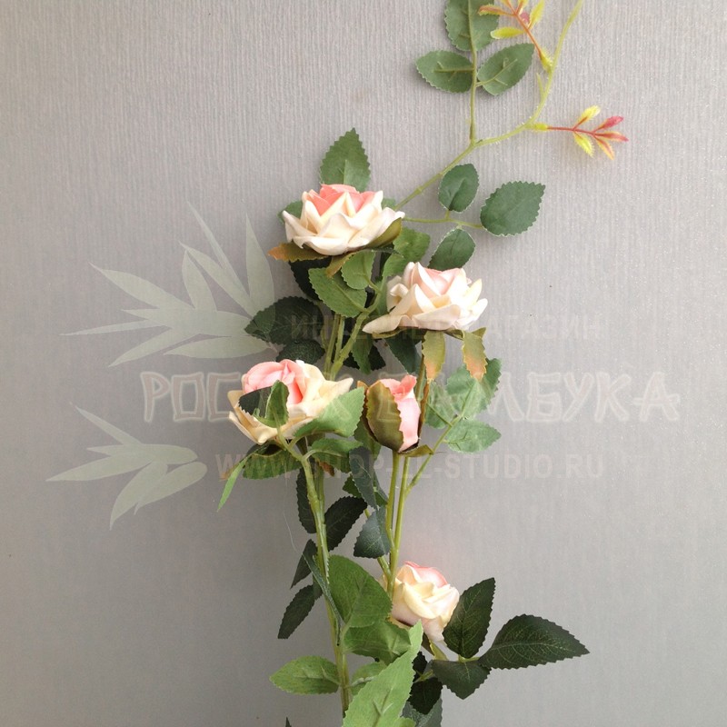 Роза кустовая (ветка 85 см) Розовый/кремовый №6802.7