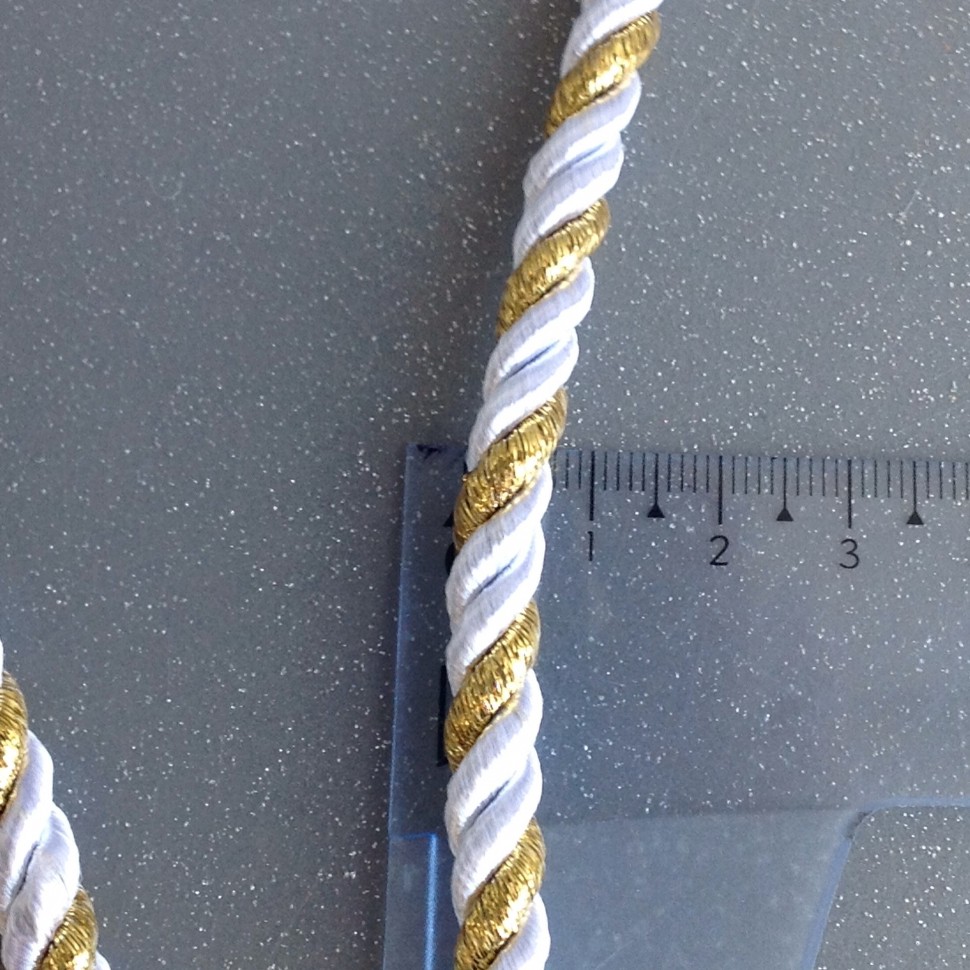 Шнур декоративный витой (канатик) 6 мм двуцветный: белый/золото №5948.1