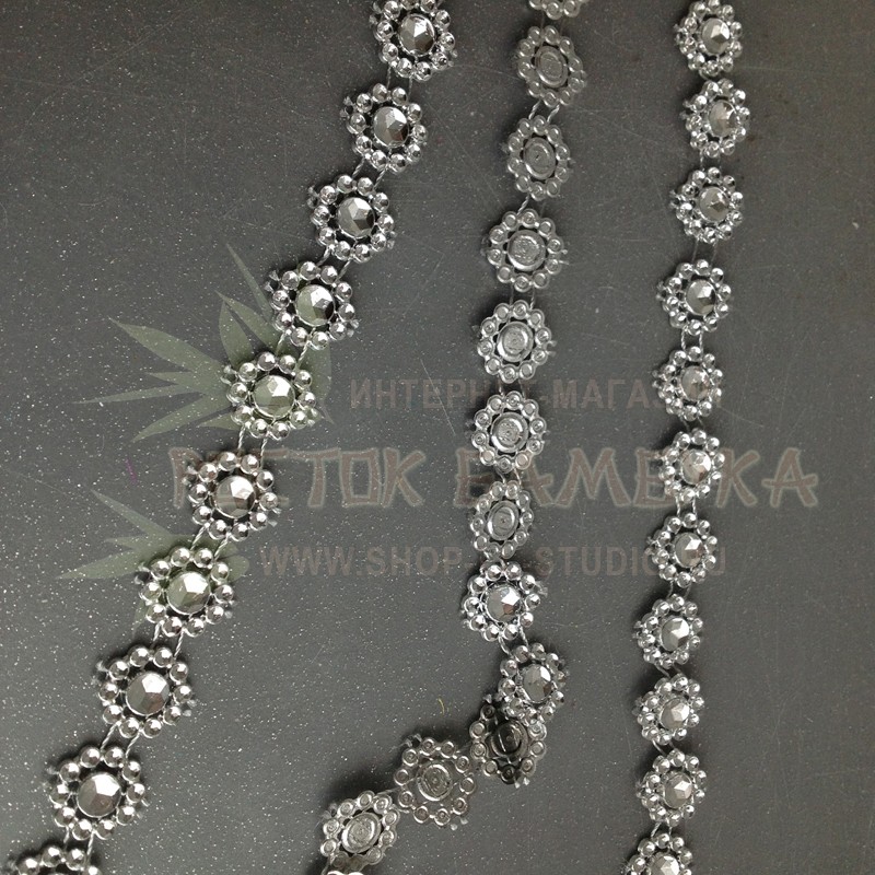 Стразовая лента (имитация) 15мм Серебро №6260.1