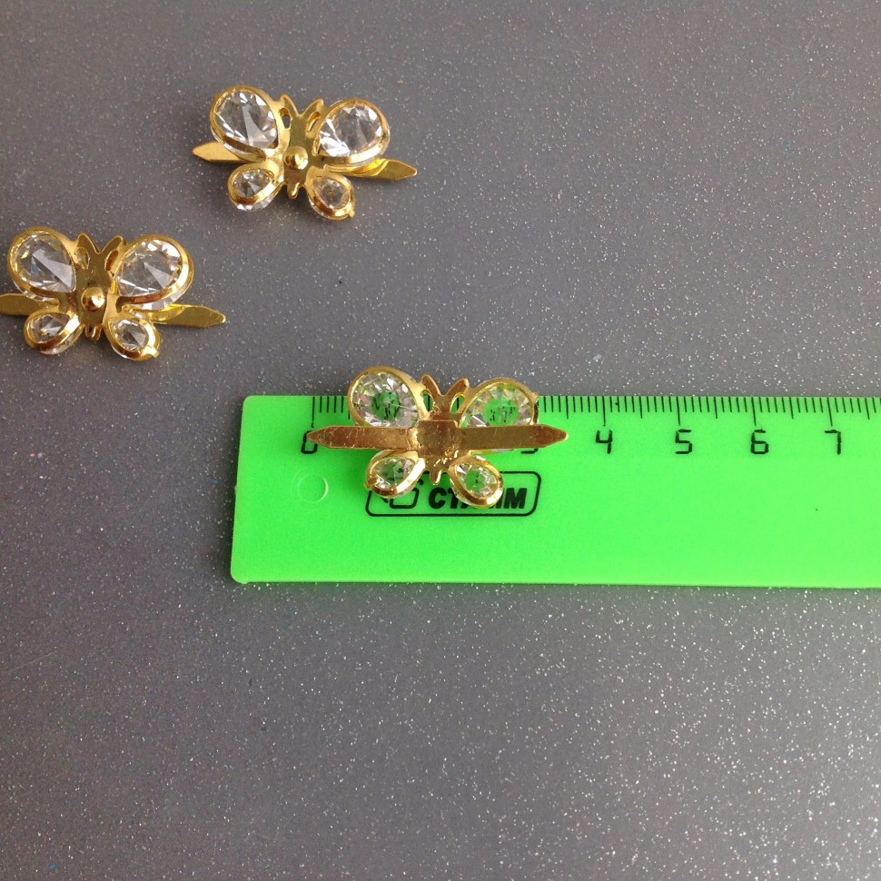 Бабочка (металл, стекло) Золото желтое 25х17 мм №6446.2