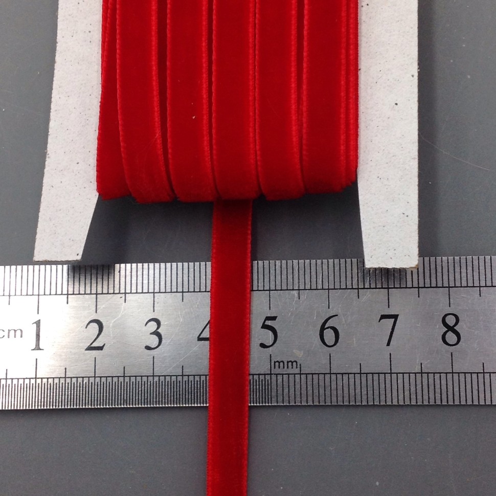 Лента бархатная (лента для рукоделия / тесьма) 7 мм Цвет красный №2347.6