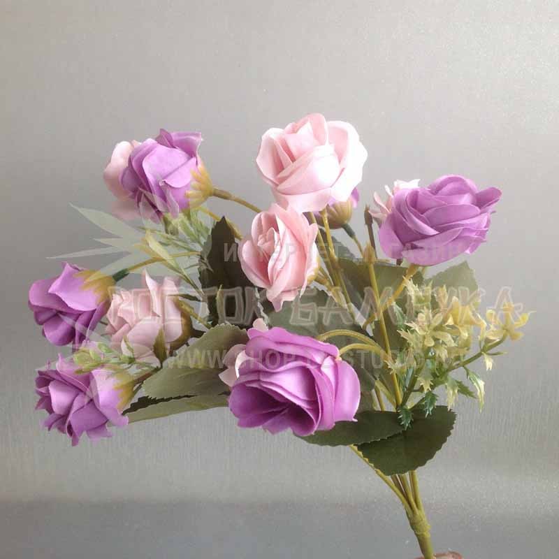Роза букет 32 см Сиреневый/розовый №6828.4