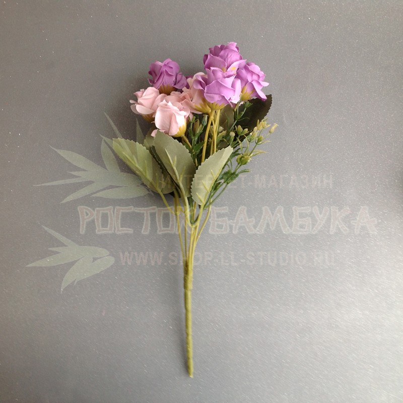 Роза букет 32 см Сиреневый/розовый №6828.4