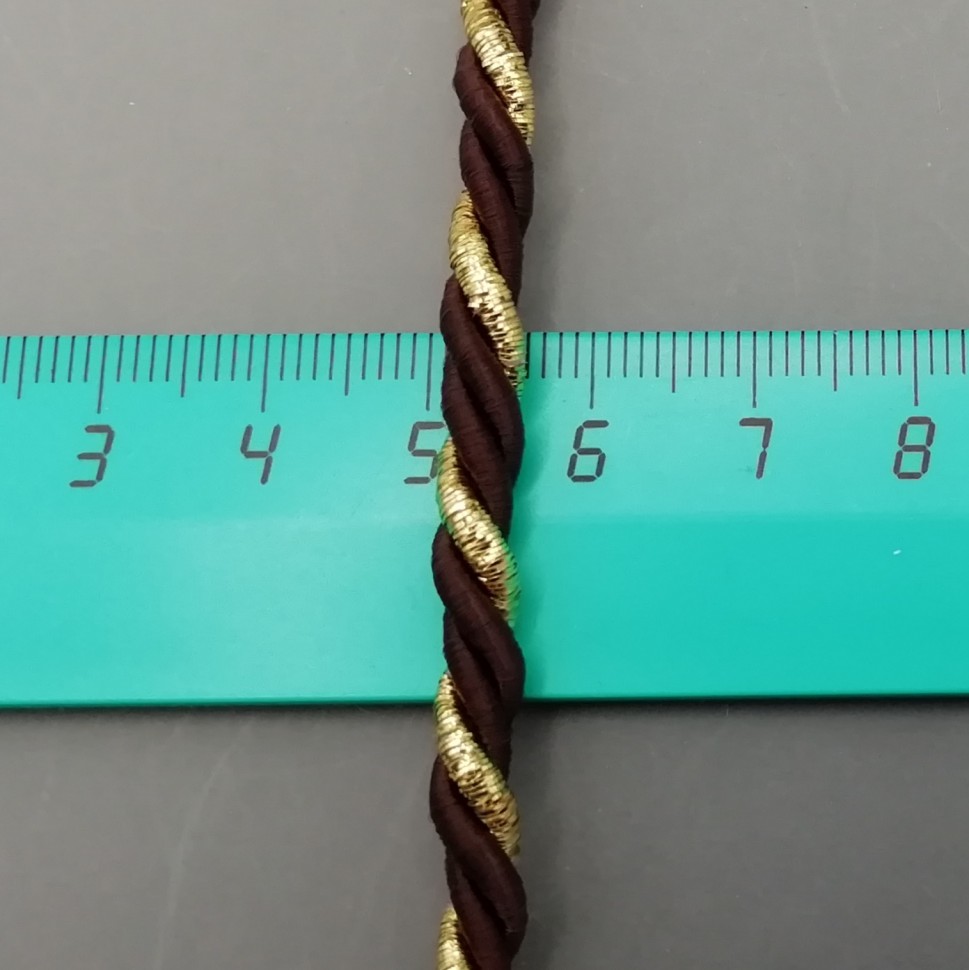 Шнур декоративный витой (канатик) 4 мм двуцветный: коричневый/золото №6233.6
