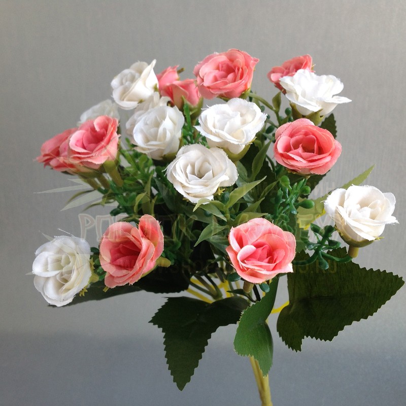 Роза спрей (букет 28 см (5 веток)) Белый/розовый №2274.2