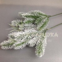 Ветка ели в инее 38см (8 веточек) Белый/Зеленый №6677.2