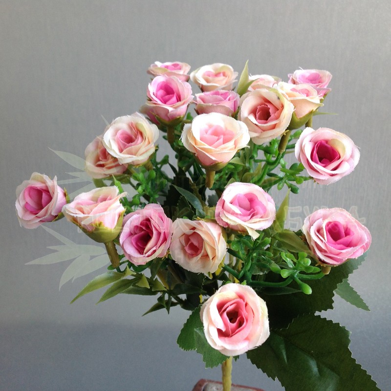 Роза спрей (букет 28 см (5 веток)) Розовый/персиково-розовый №2274.3